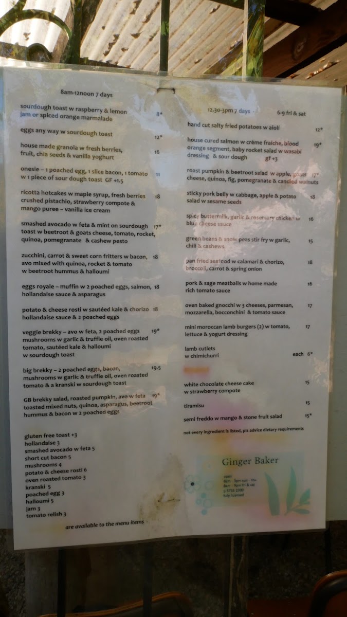Menu Ginger Baker Cafe - Food & Wine-10